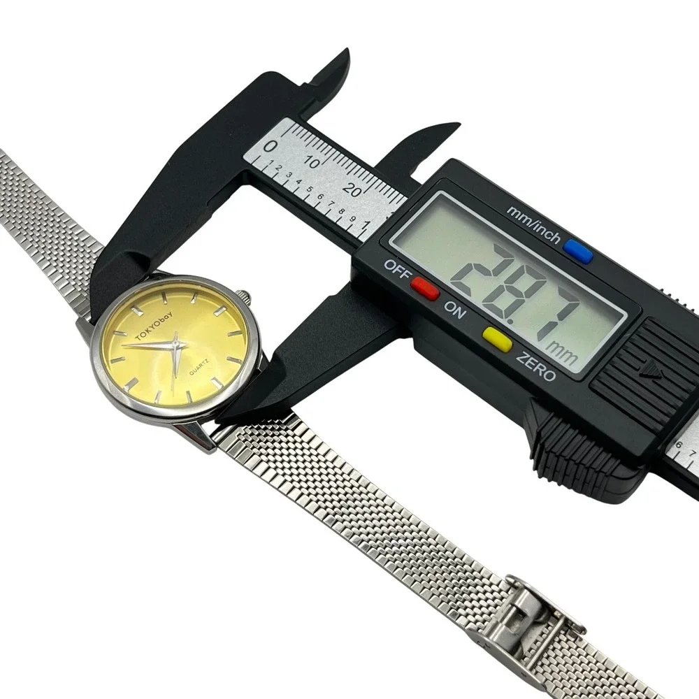 TOKYObay Silver Mesh Watch‎ Yellow Sunray Dial Stainless Steel Analog Quartz